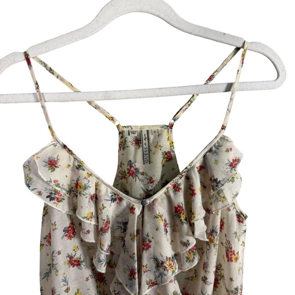 Guess Floral Ruffle Camisole in Cream and Red Size S Boho Cottagecore Festival - Picture 8 of 15